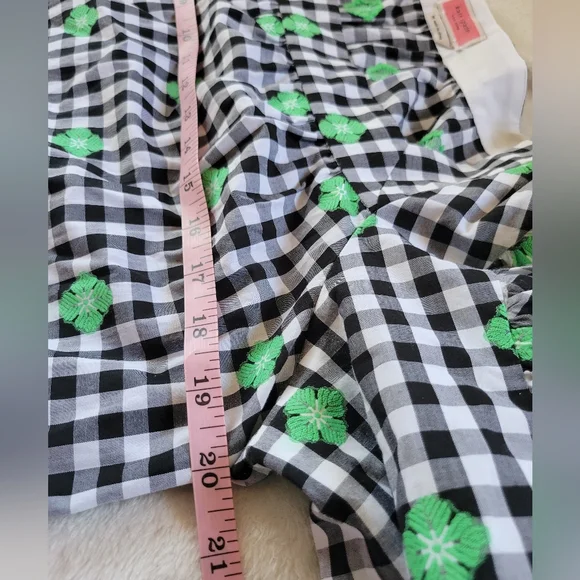 Kate Spade | NWOT Black/White Gingham Green Floral Embroidered Top - Picture 9 of 11